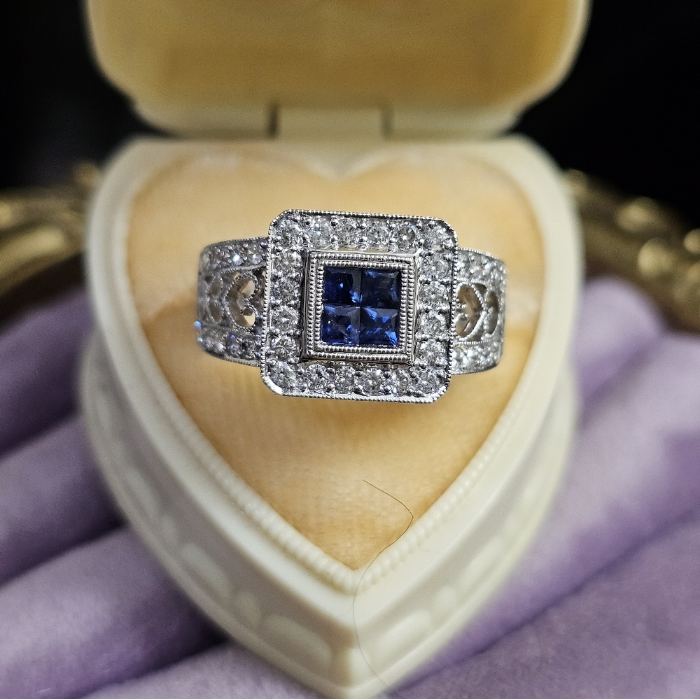 18k Sapphire & diamond ring size 7. Stamped 750 which translates to 18k. White g